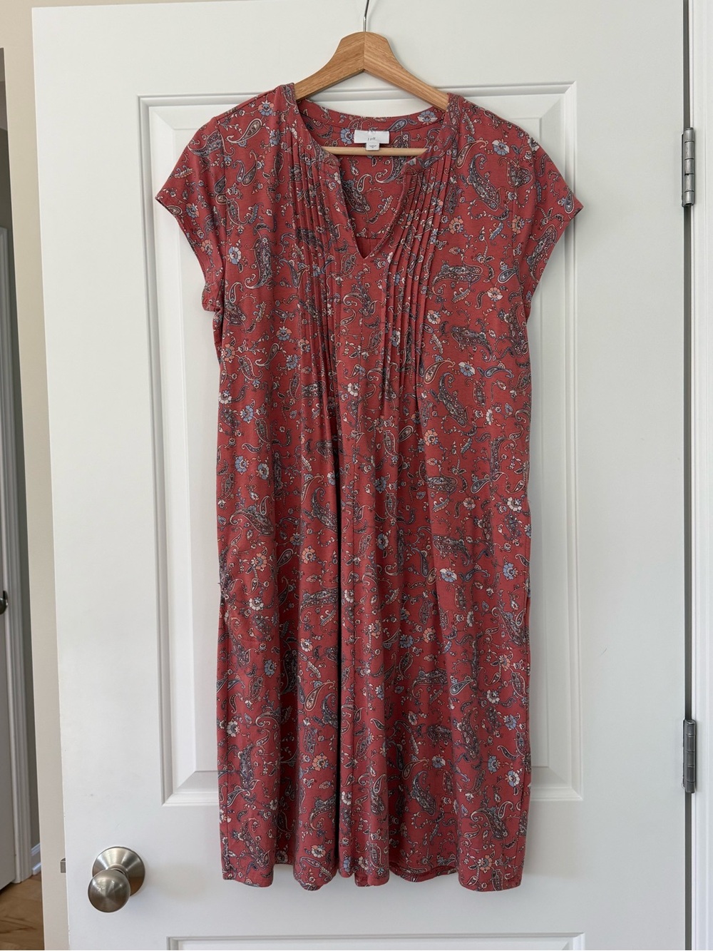 J. Jill Pintuck Cotton Tencel Dress Size Medium Rose Paisley Print